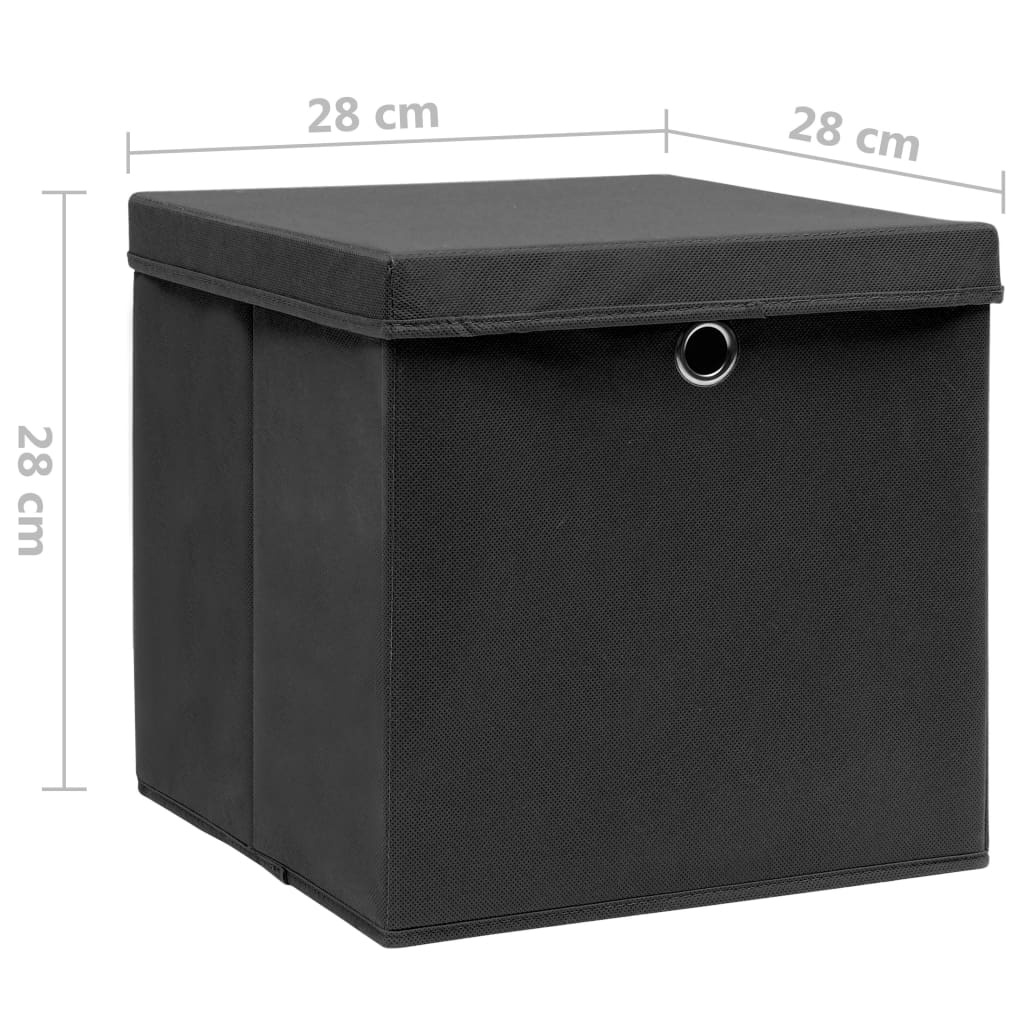 vidaXL Úložné boxy s víky 10 ks 28 x 28 x 28 cm černé