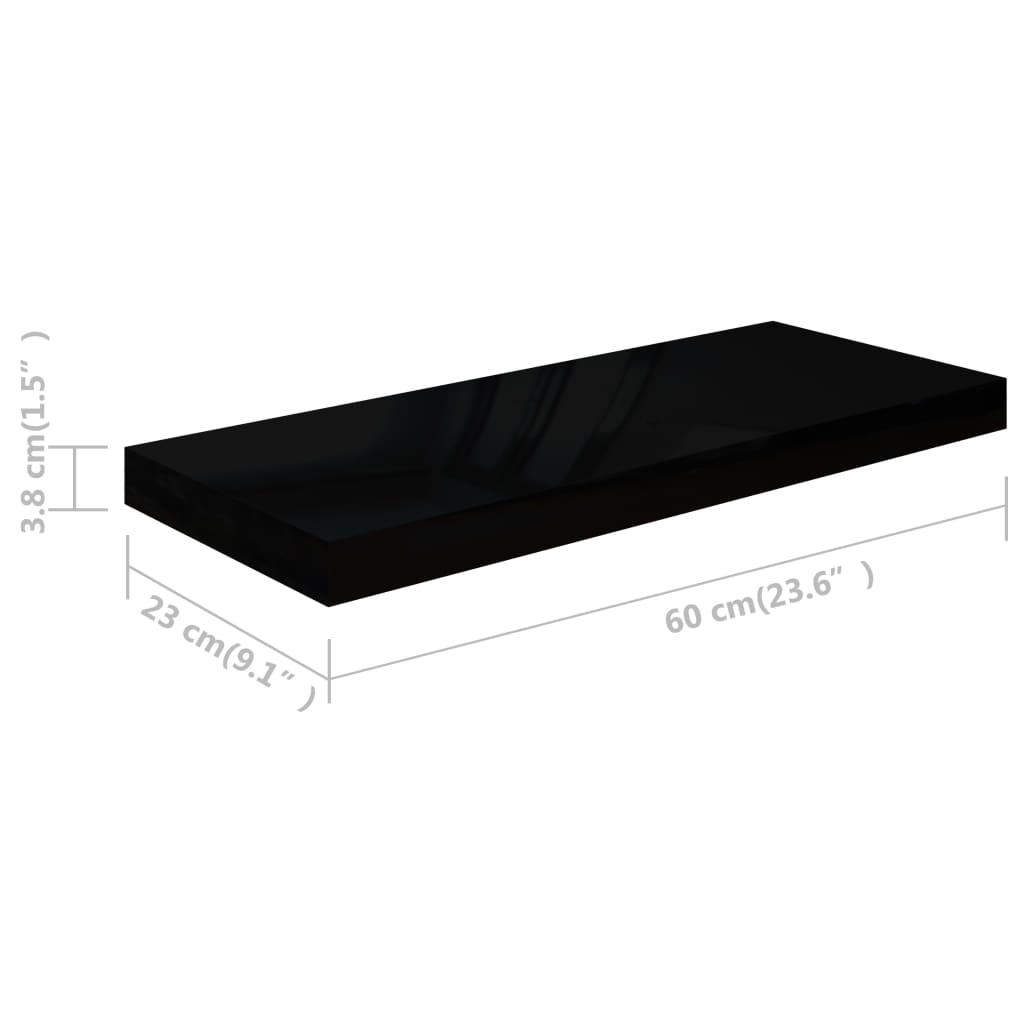 vidaXL Plovoucí nástěnná police černá vysoký lesk 60x23,5x3,8 cm MDF