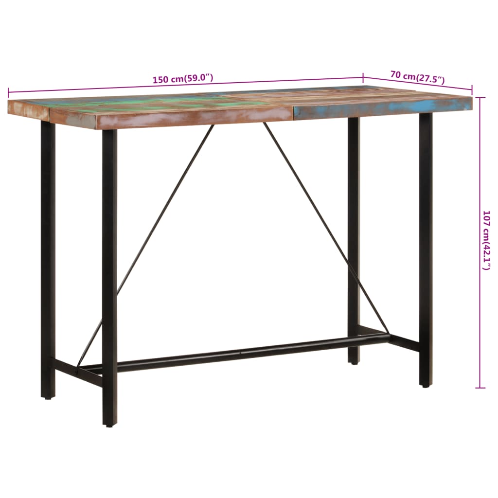 vidaXL Barový stůl 150 x 70 x 107 cm masivní recyklované dřevo
