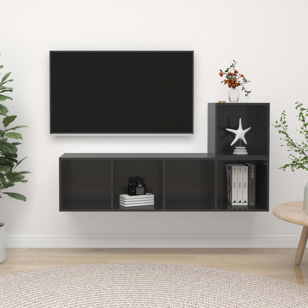 vidaXL 2dílný set TV skříněk šedý s vysokým leskem dřevotříska