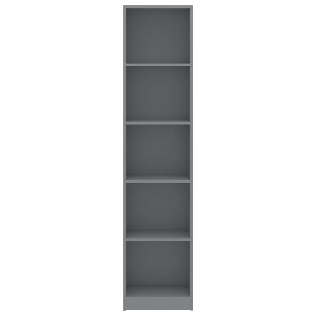 vidaXL Knihovna s 5 policemi šedá 40 x 24 x 175 cm dřevotříska
