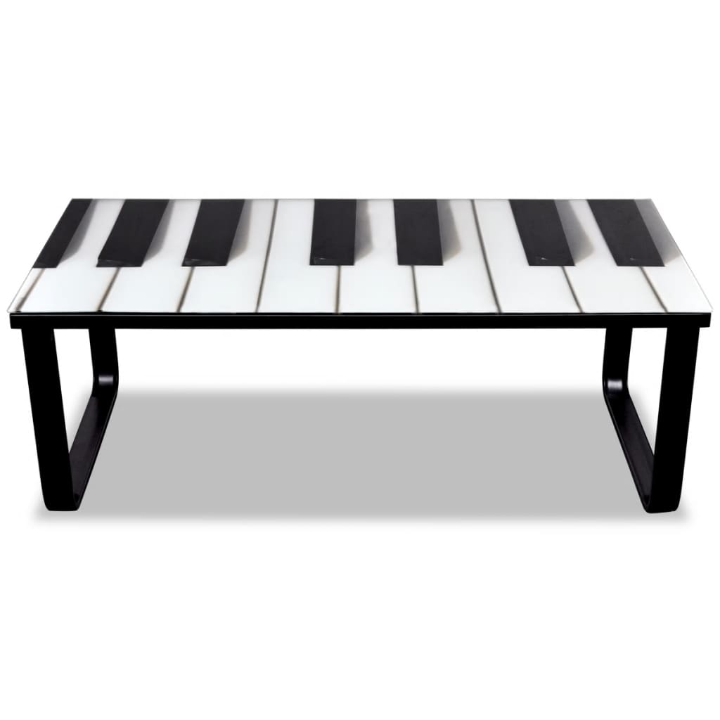 Skleněný konferenční stolek s potiskem, motiv klavíru