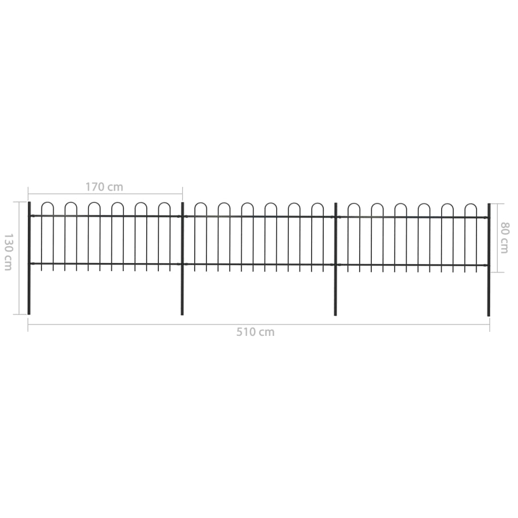 vidaXL Zahradní plot s obloučky ocelový 5,1 x 0,8 m černý