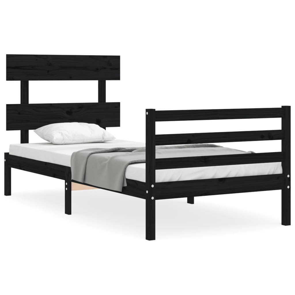 vidaXL Rám postele s čelem černý 90 x 200 cm masivní dřevo