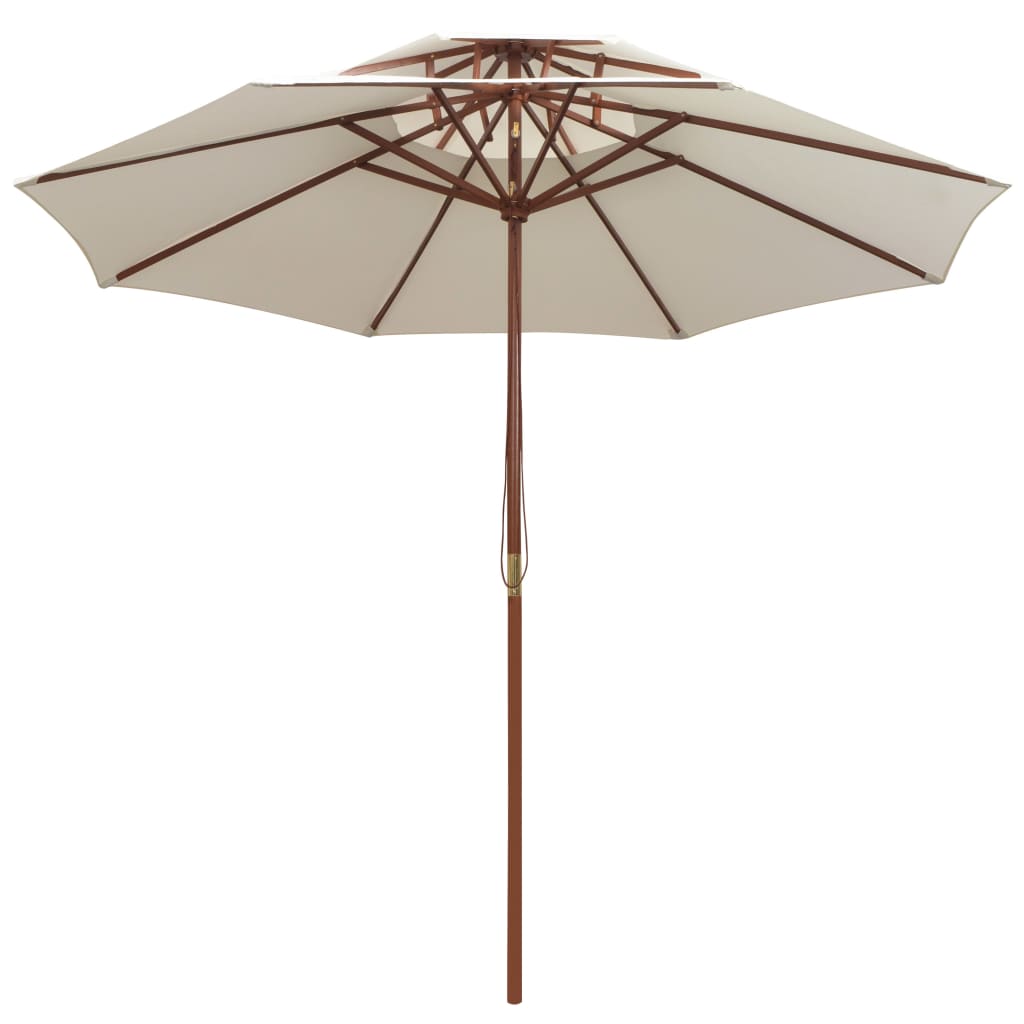 vidaXL Dvoupatrový slunečník s dřevěnou tyčí, 270x270 cm, krémově bílá