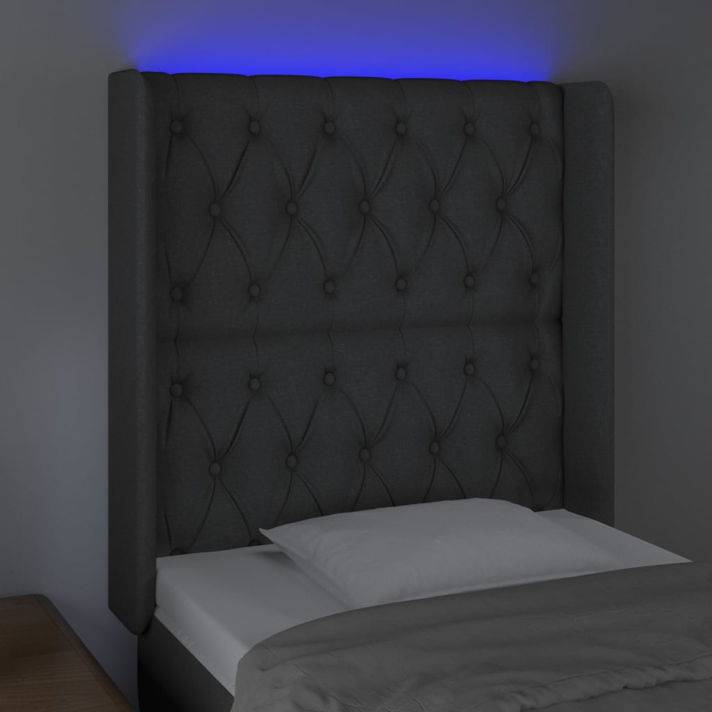 vidaXL Čelo postele s LED tmavě šedé 83 x 16 x 118/128 cm textil