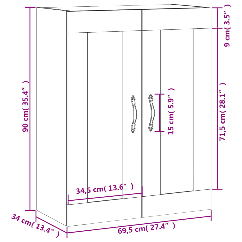 vidaXL Nástěnná skříňka šedá sonoma 69,5 x 34 x 90 cm kompozitní dřevo