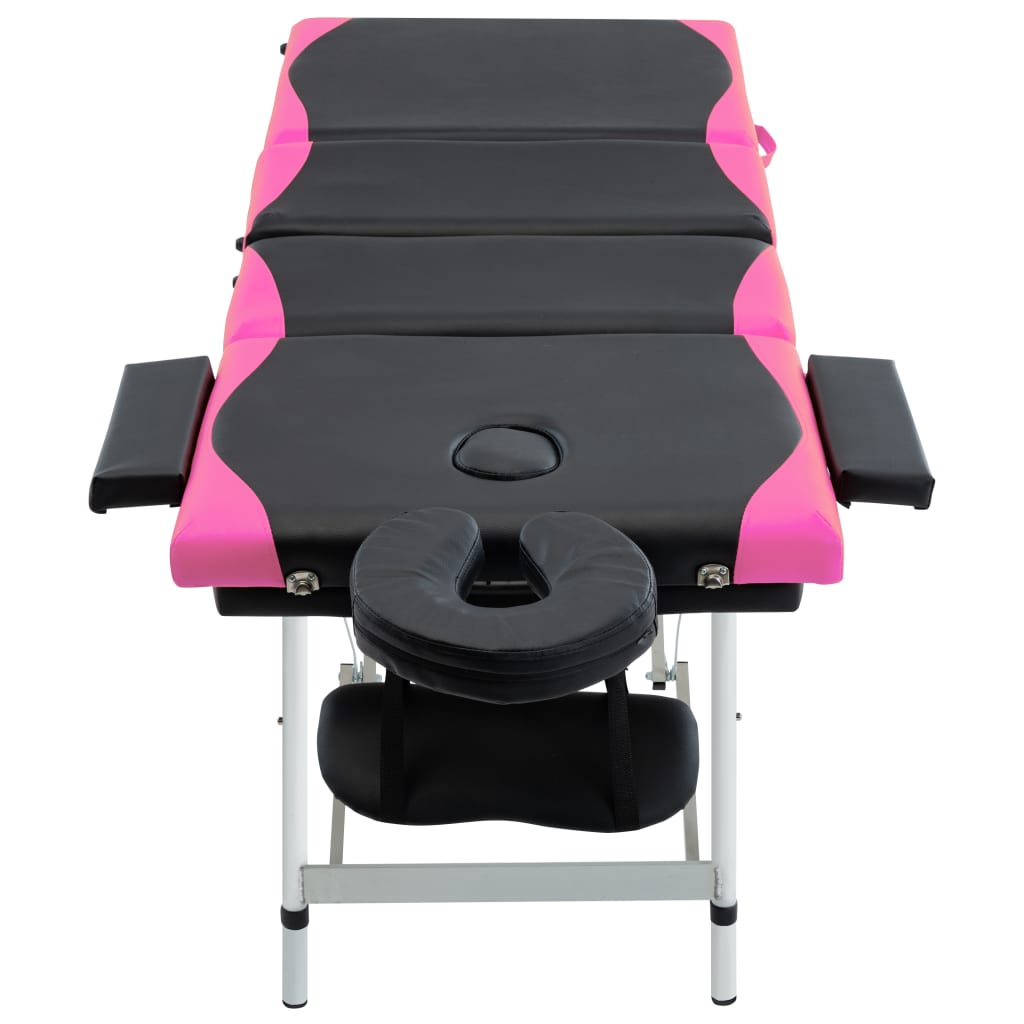 vidaXL Skládací masážní stůl se 4 zónami hliník černý a růžový