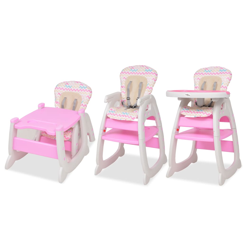 vidaXL Rozkládací jídelní židlička 3 v 1 se stolkem, růžová