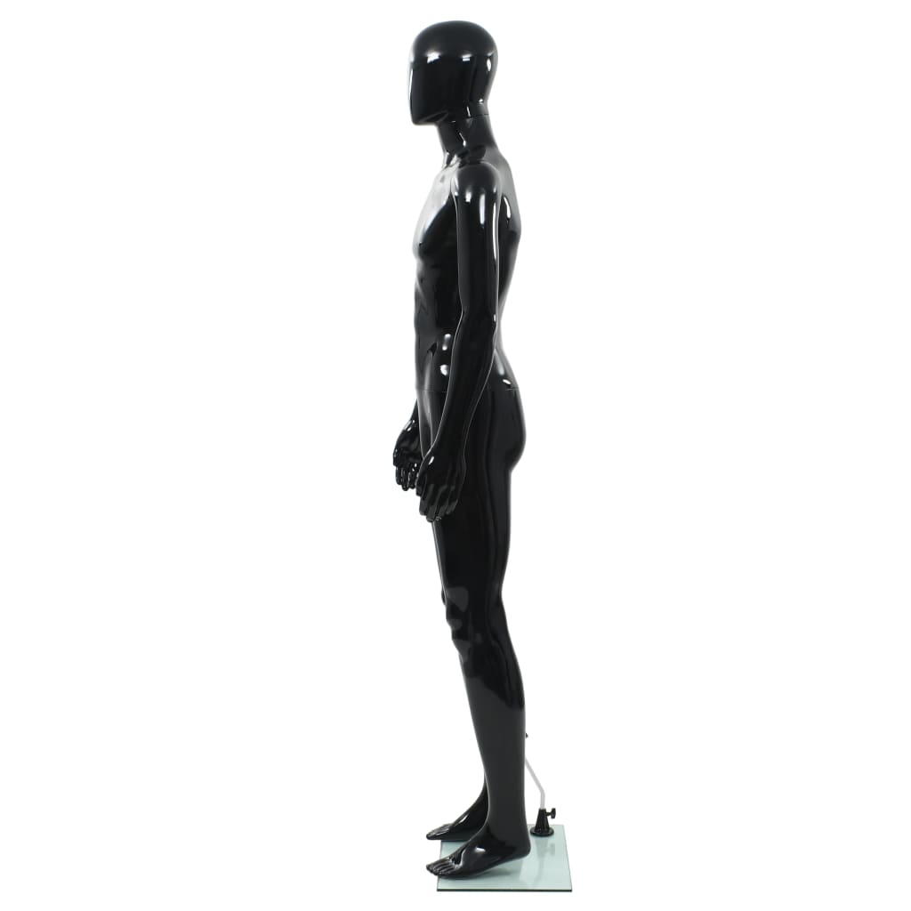 vidaXL Pánská figurína celá postava základna sklo lesklá černá 185 cm
