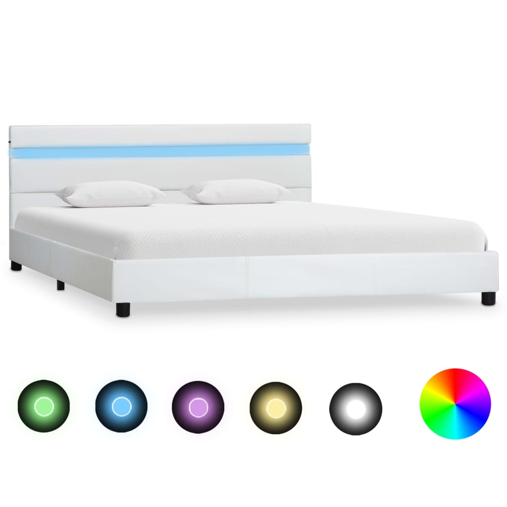 vidaXL Rám postele s LED světlem bílý umělá kůže 160 x 200 cm