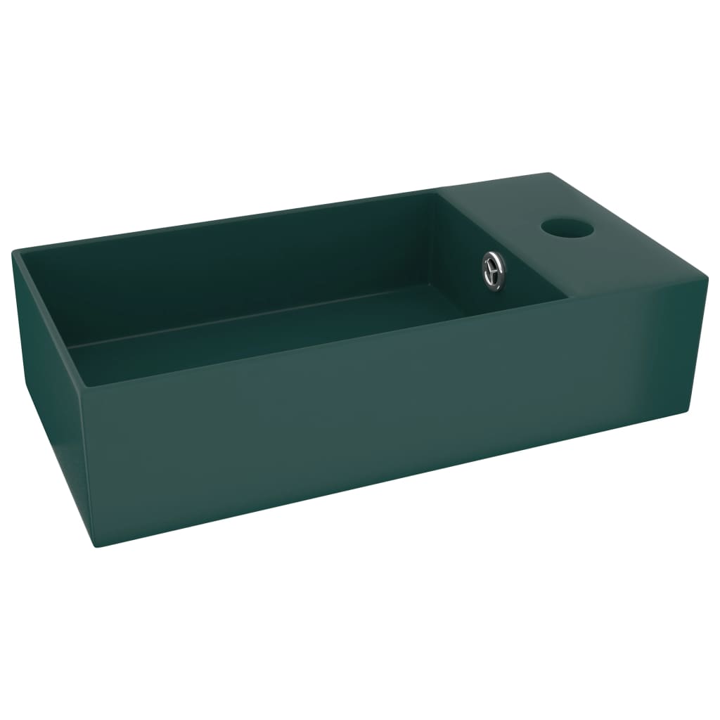 vidaXL Koupelnové umyvadlo s přepadem keramické tmavě zelené