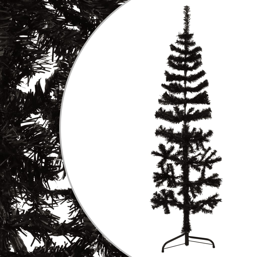 vidaXL Úzký umělý poloviční vánoční stromek se stojanem černý 150 cm