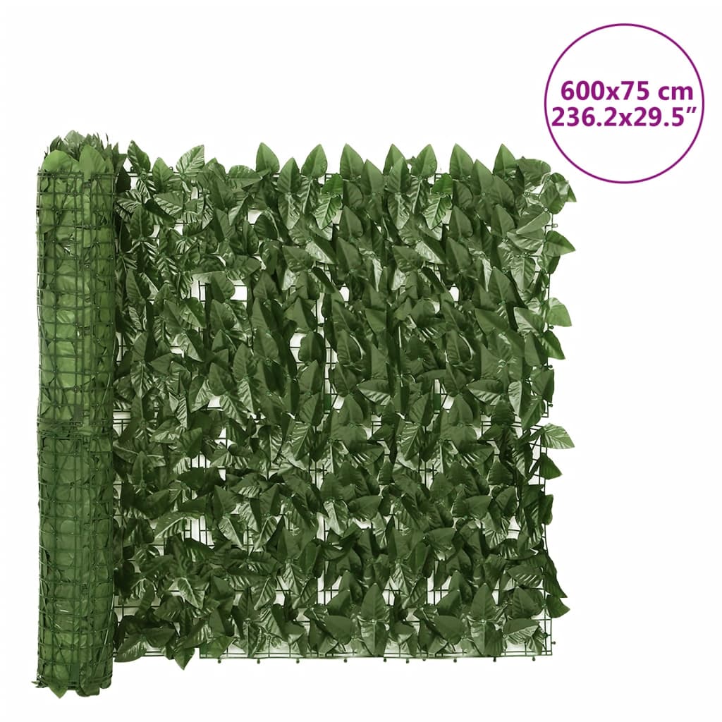 vidaXL Balkonová zástěna s tmavě zelenými listy 600 x 75 cm
