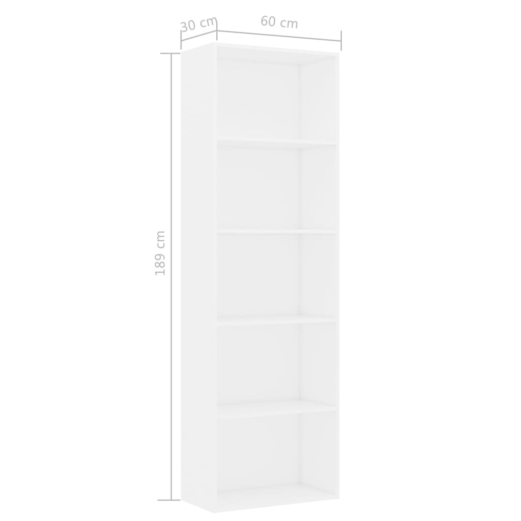 vidaXL Knihovna 5 polic bílá 60 x 30 x 189 cm dřevotříska