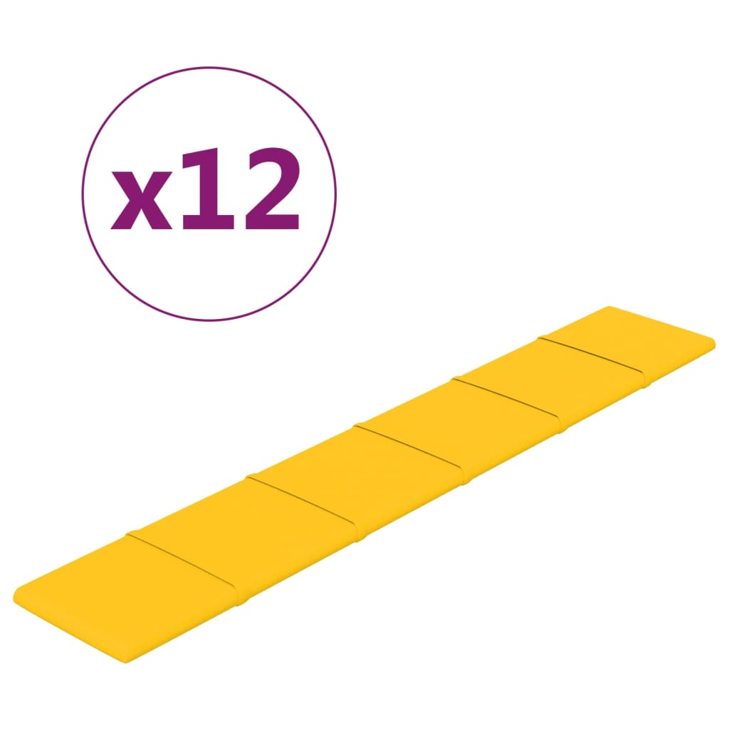 vidaXL Nástěnné panely 12 ks žluté 90 x 15 cm samet 1,62 m²