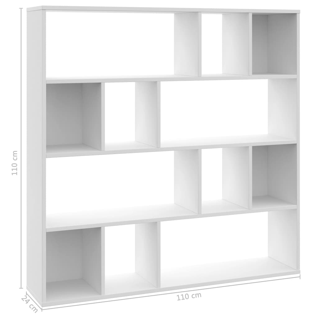 vidaXL Knihovna / dělící stěna bílá 110 x 24 x 110 cm dřevotříska