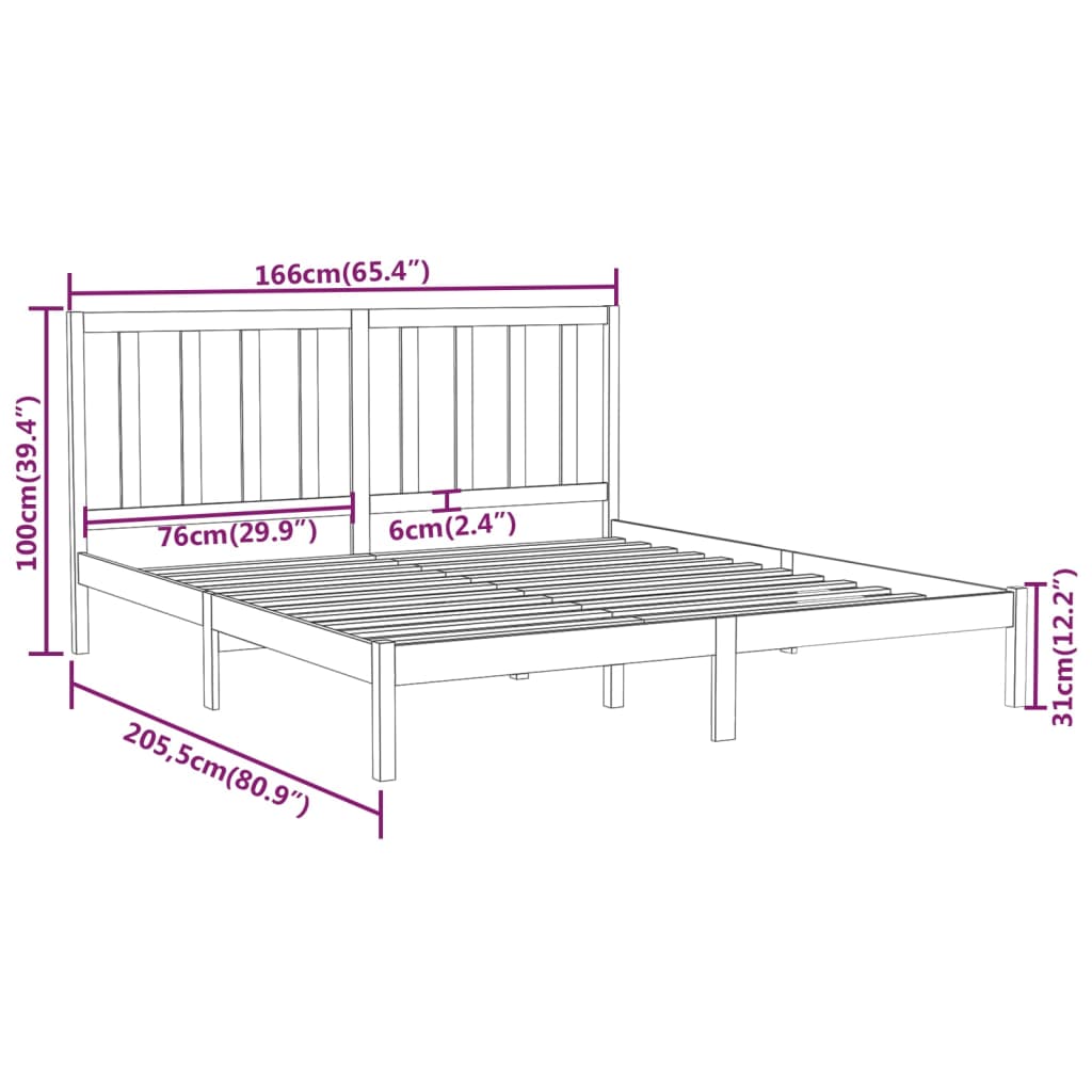 vidaXL Rám postele šedý masivní dřevo 160 x 200 cm