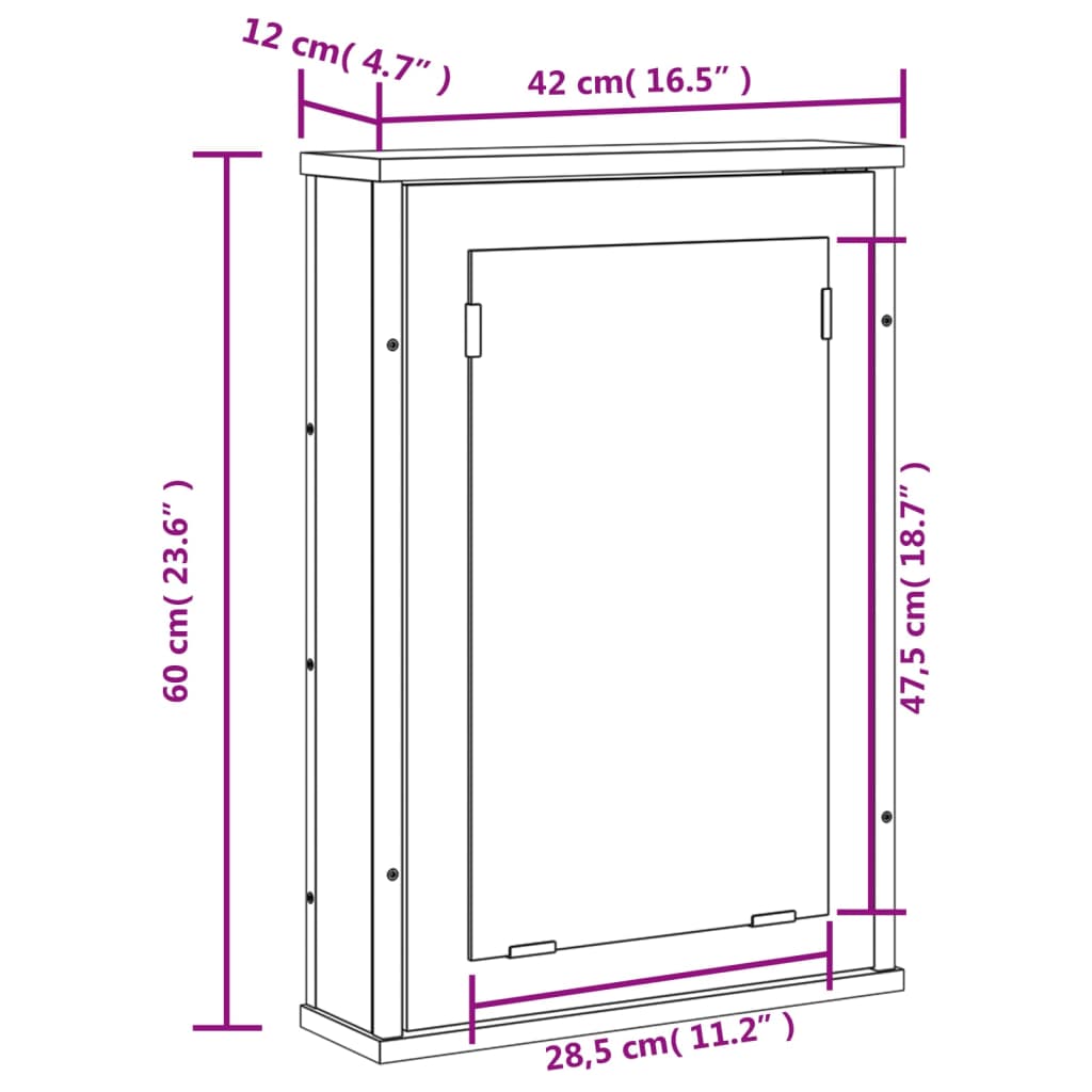 vidaXL Koupelnová skříňka se zrcadlem šedá sonoma 42x12x60 cm kompozit