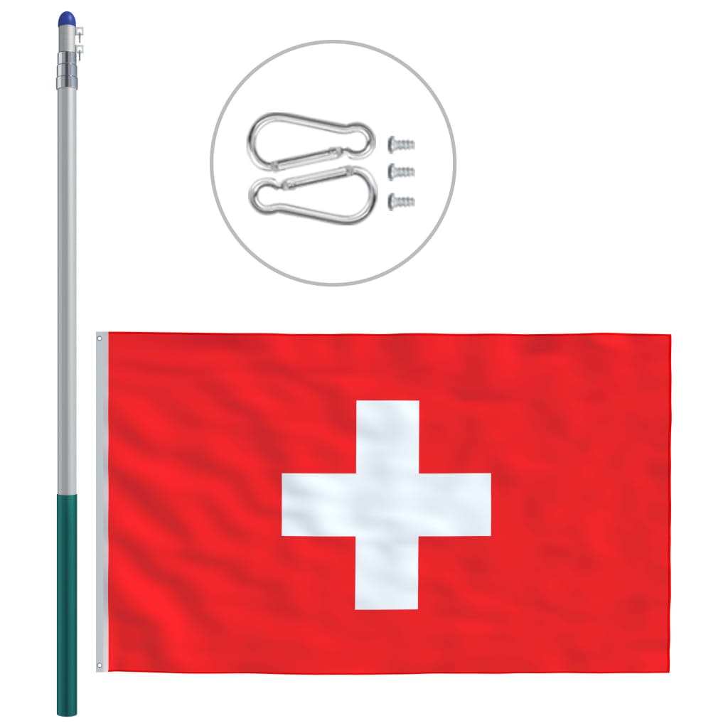 vidaXL Švýcarská vlajka a stožár hliník 6 m