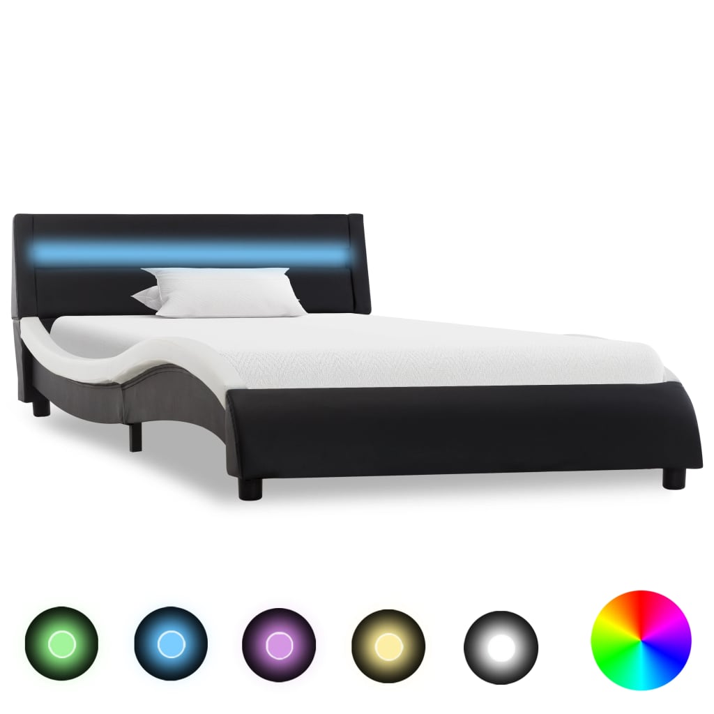 vidaXL Rám postele s LED světlem černobílý umělá kůže 100 x 200 cm