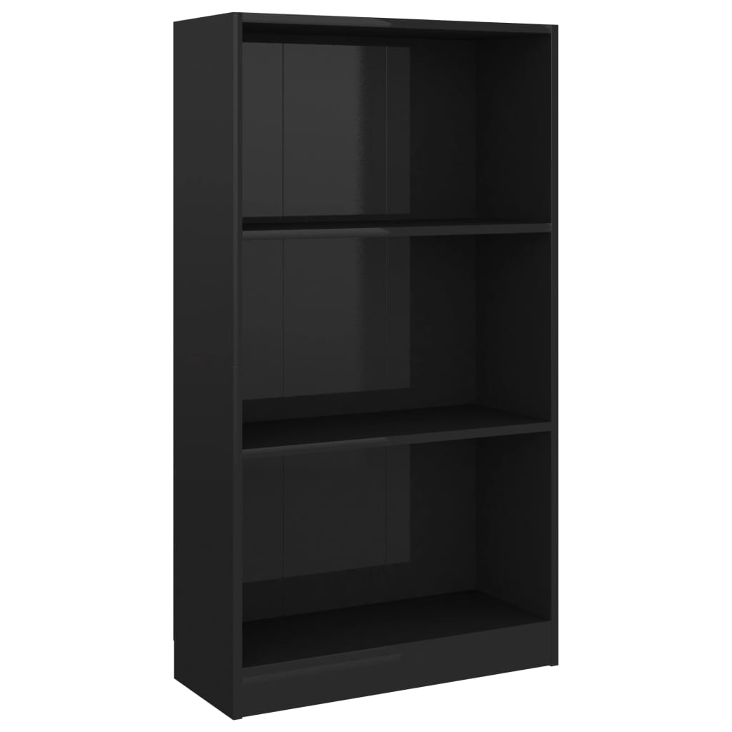 vidaXL 3patrová knihovna černá vysoký lesk 60x24x109 kompozitní dřevo
