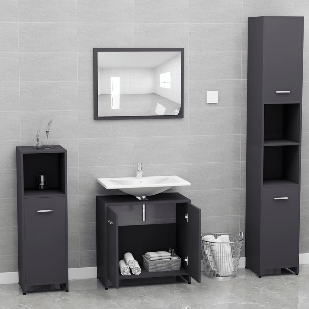 vidaXL Set koupelnového nábytku šedý dřevotříska
