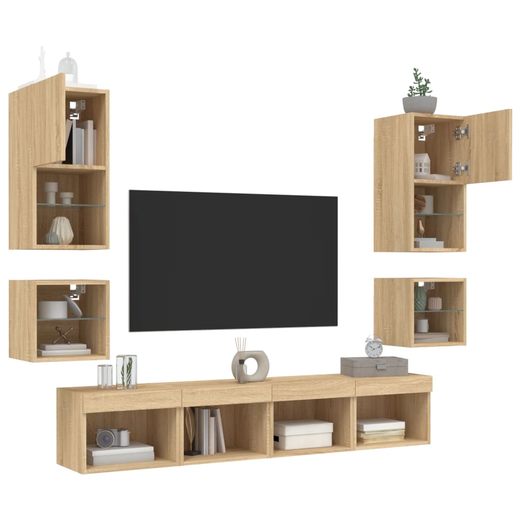vidaXL 8dílná obývací stěna s LED dub sonoma kompozitní dřevo