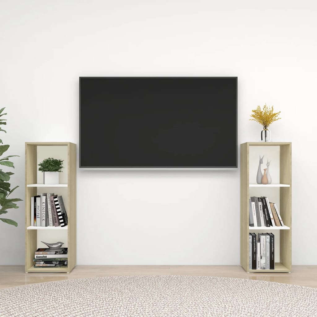 vidaXL TV skříňky 2 ks bílé a dub sonoma 107x35x37 cm kompozitní dřevo