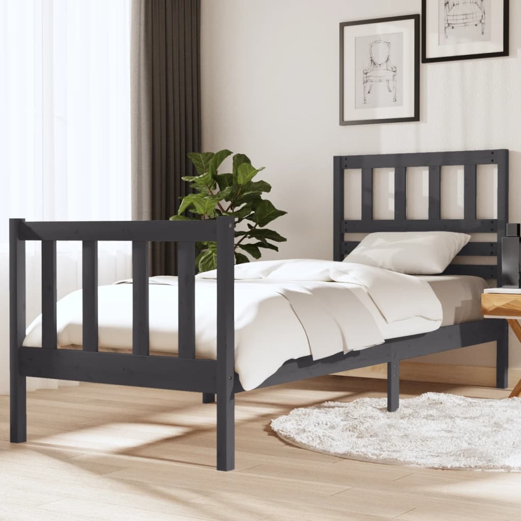 vidaXL Rám postele šedý 75 x 190 cm Small Single masivní dřevo