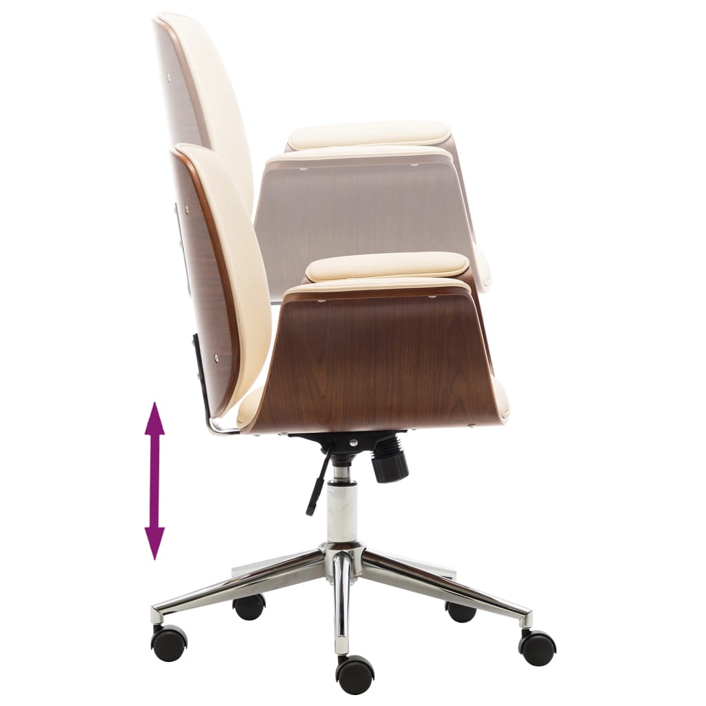 vidaXL Kancelářská židle krémová ohýbané dřevo a umělá kůže