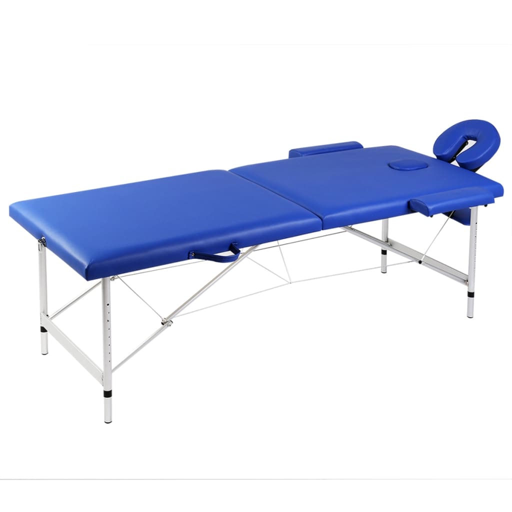 Modrý masážní stůl 2 zóny s hliníkovým rámem