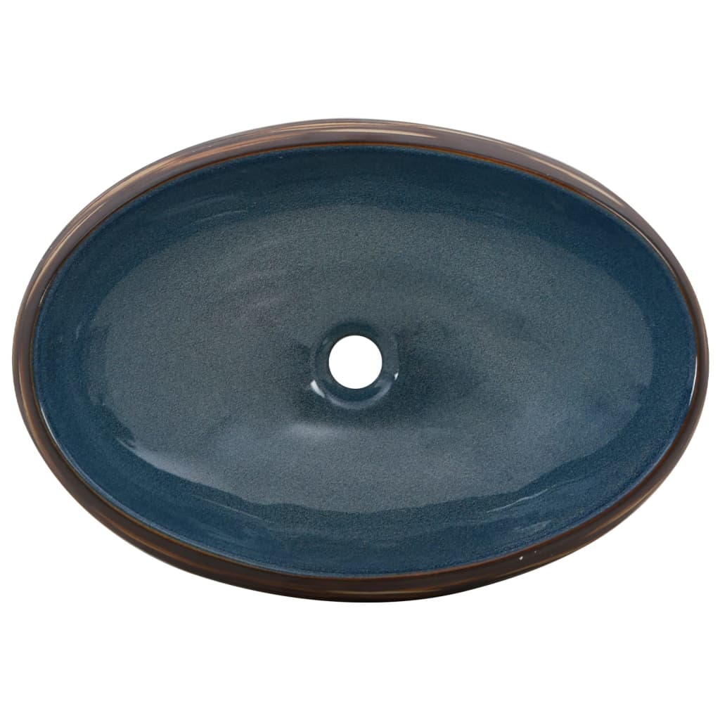 vidaXL Umyvadlo na desku hnědé a modré oválné 59 x 40 x 15 cm keramika