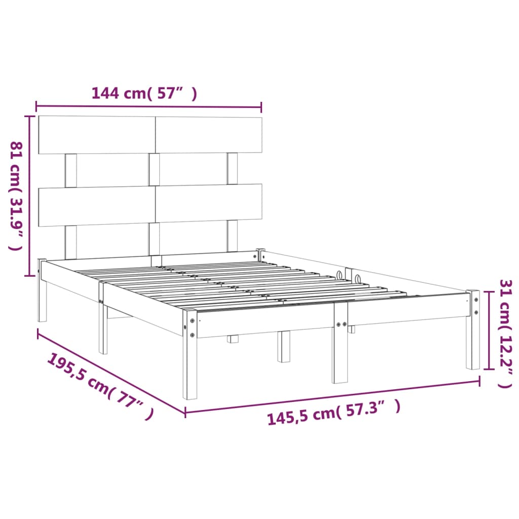 vidaXL Rám postele šedý masivní dřevo 140 x 190 cm