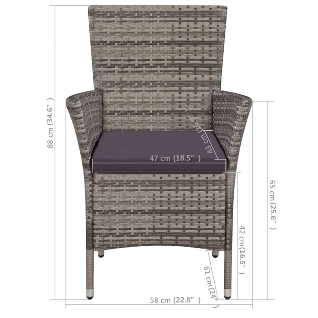vidaXL Zahradní židle a stolička s poduškami polyratan šedé