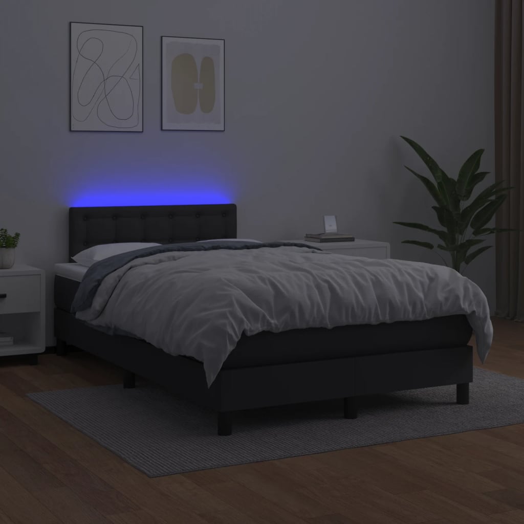 vidaXL Box spring postel s matrací a LED černá 120 x 190 cm umělá kůže