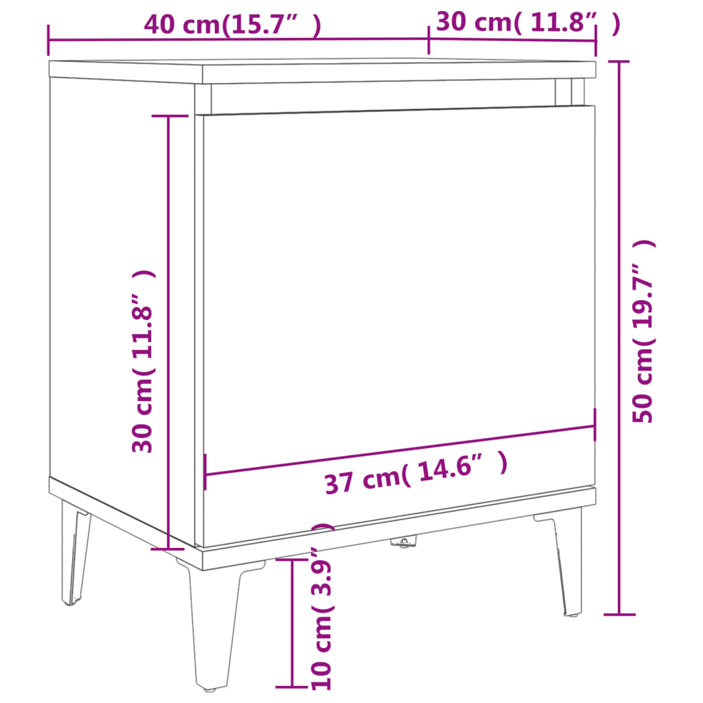 vidaXL Noční stolek s kovovými nohami šedý s vysokým leskem 40x30x50cm