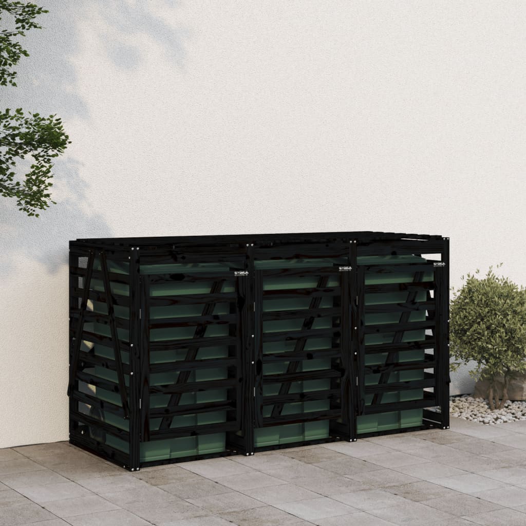 vidaXL Úložný box na tři popelnice černý masivní borové dřevo