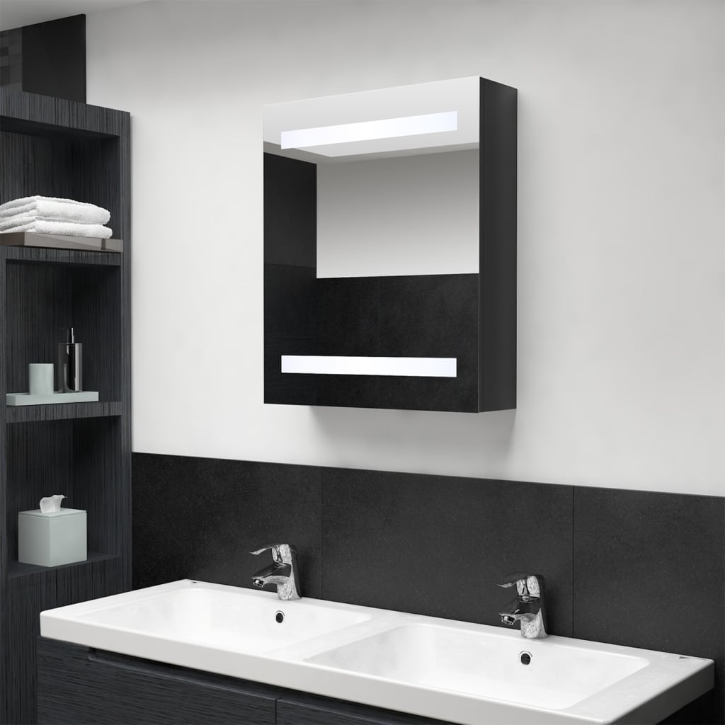 vidaXL LED koupelnová skříňka se zrcadlem zářivě černá 50 x 14 x 60 cm