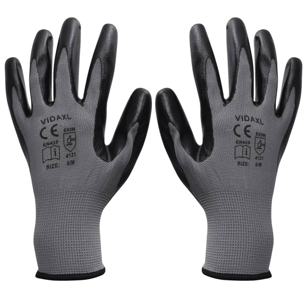 vidaXL Pracovní rukavice nitrilové 1 pár šedo-černé velikost 9/L