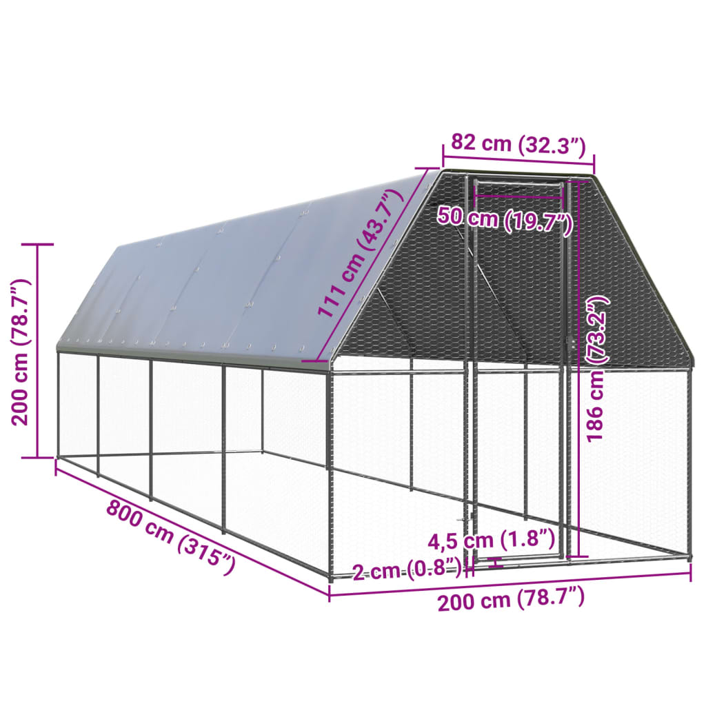 vidaXL Venkovní klec pro kuřata 2x8x2 m pozinkovaná ocel