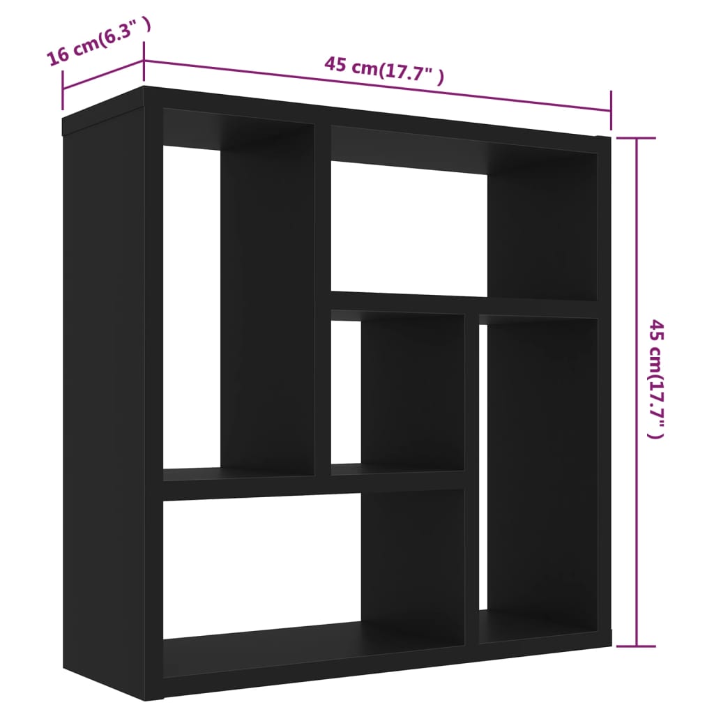 vidaXL Nástěnná police černá 45,1 x 16 x 45,1 cm dřevotříska