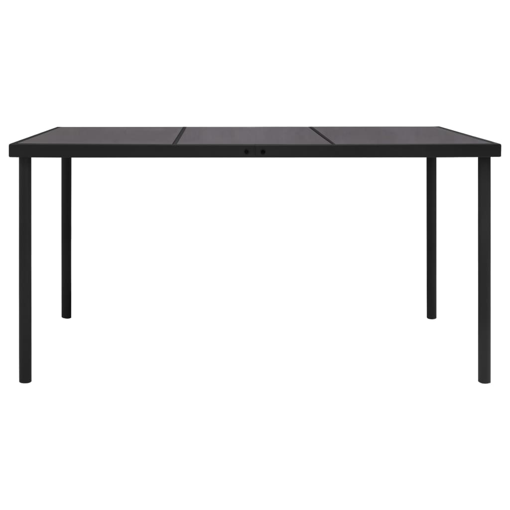 vidaXL Zahradní stůl se skleněnou deskou černý 150 x 90 x 74 cm ocel