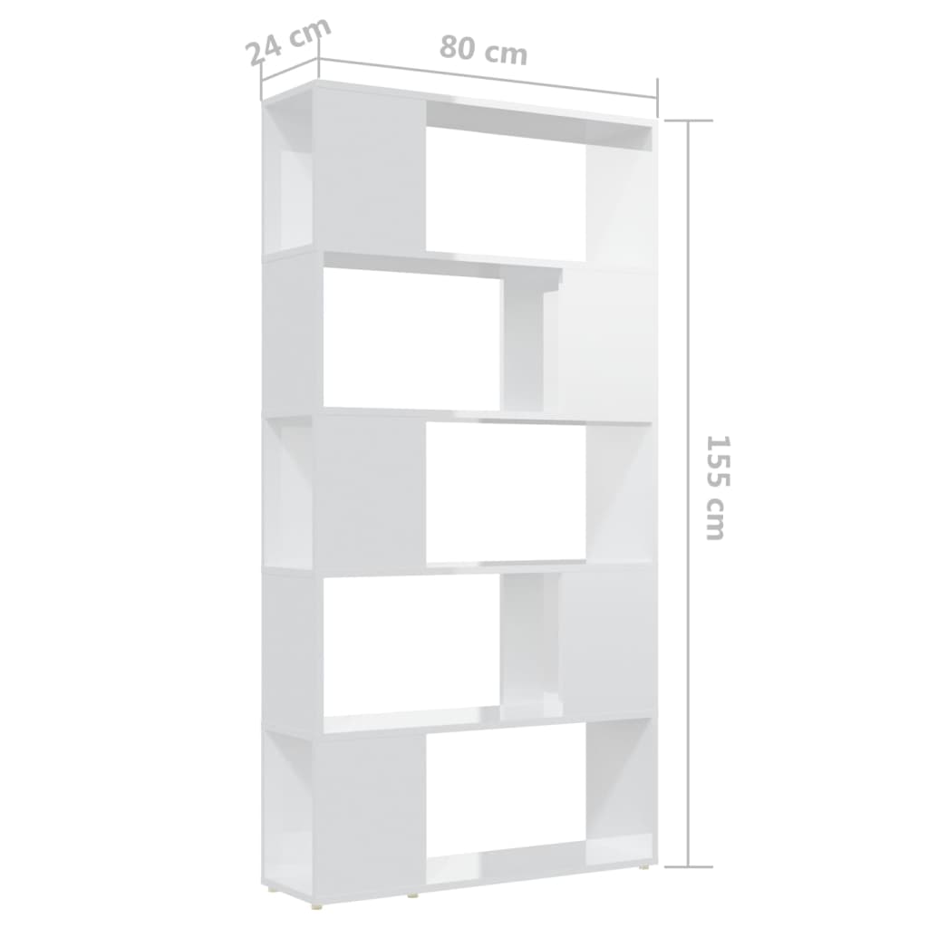 vidaXL Knihovna / zástěna bílá vysoký lesk 80x24x155 cm dřevotříska