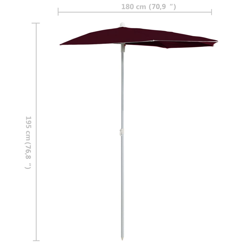vidaXL Zahradní půlkruhový slunečník s tyčí 180 x 90 cm červený
