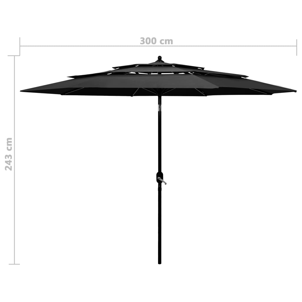 vidaXL 3stupňový slunečník s hliníkovou tyčí antracitový 3 m