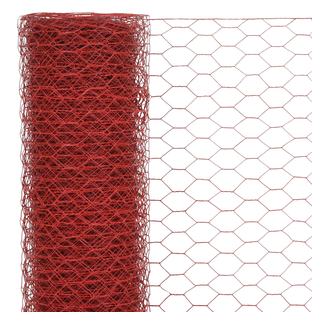 vidaXL Pletivo ke kurníku ocel PVC vrstva 25 x 1 m červené