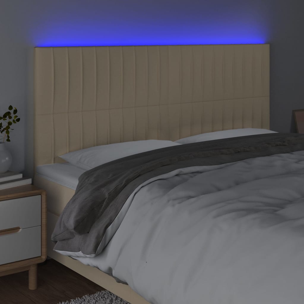 vidaXL Čelo postele s LED krémová 200x5x118/128 cm textil