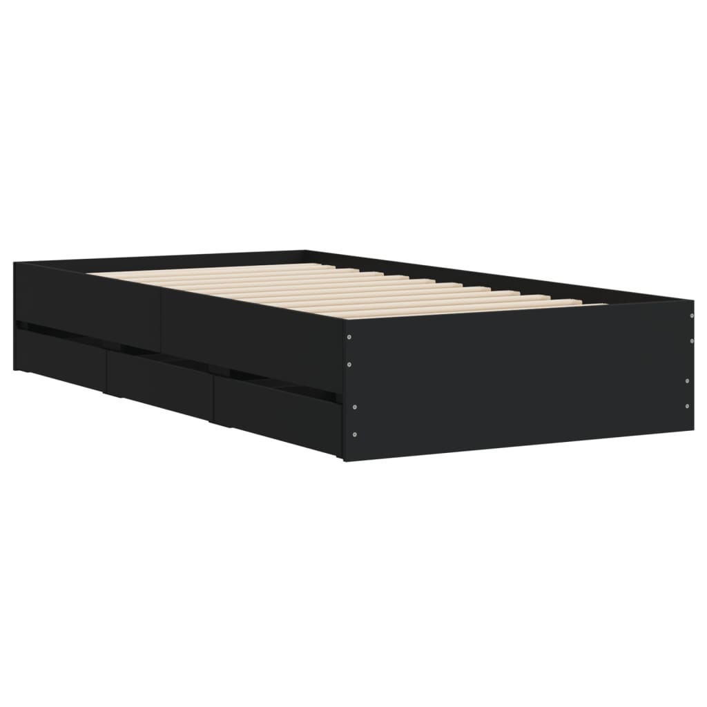 vidaXL Rám postele se zásuvkami černý 75 x 190 cm kompozitní dřevo