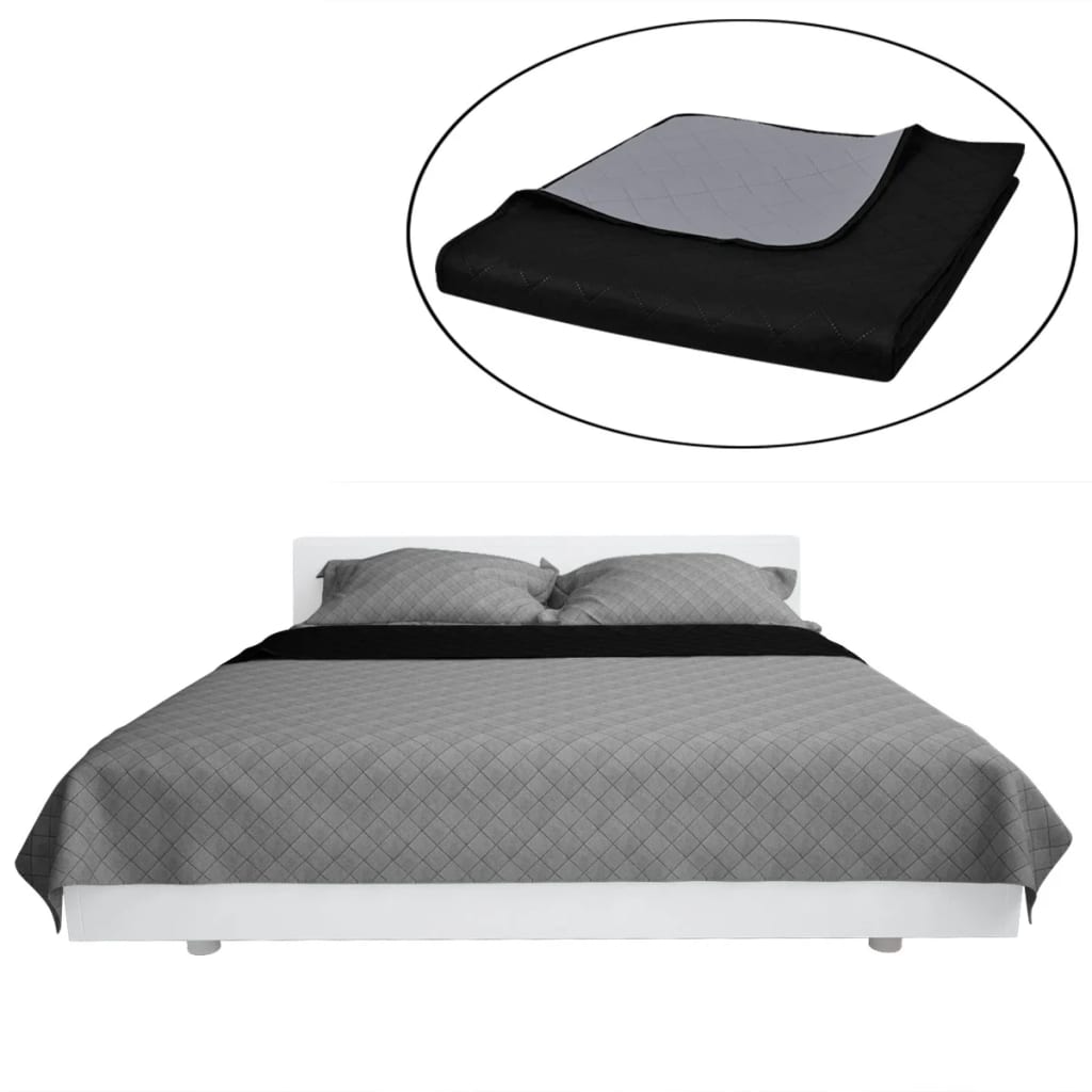 Oboustranný prošívaný přehoz na postel černo-šedý 230 x 260 cm